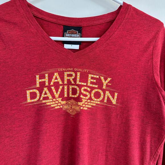 Harley-Davidson St Charles IL Gemstone Embellished  Long Sleeve T-Shirt V-Neck S - Picture 2 of 10